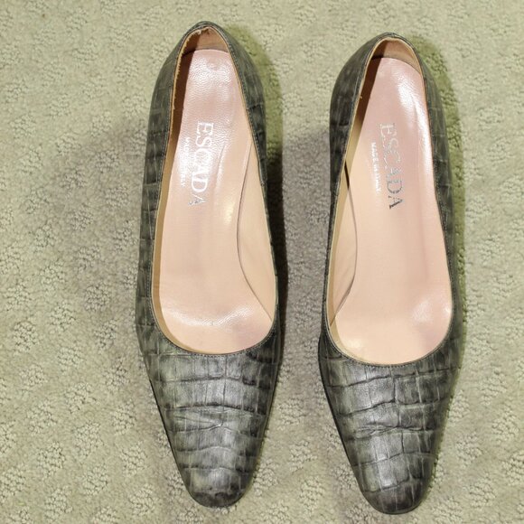 Escada Women's 7B Grey Crocodile Print Chunky Heels - Picture 2 of 7